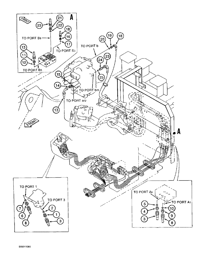 Схема запчастей Case 9020B - (8-032) - BUCKET CONTROL LINES (08) - HYDRAULICS