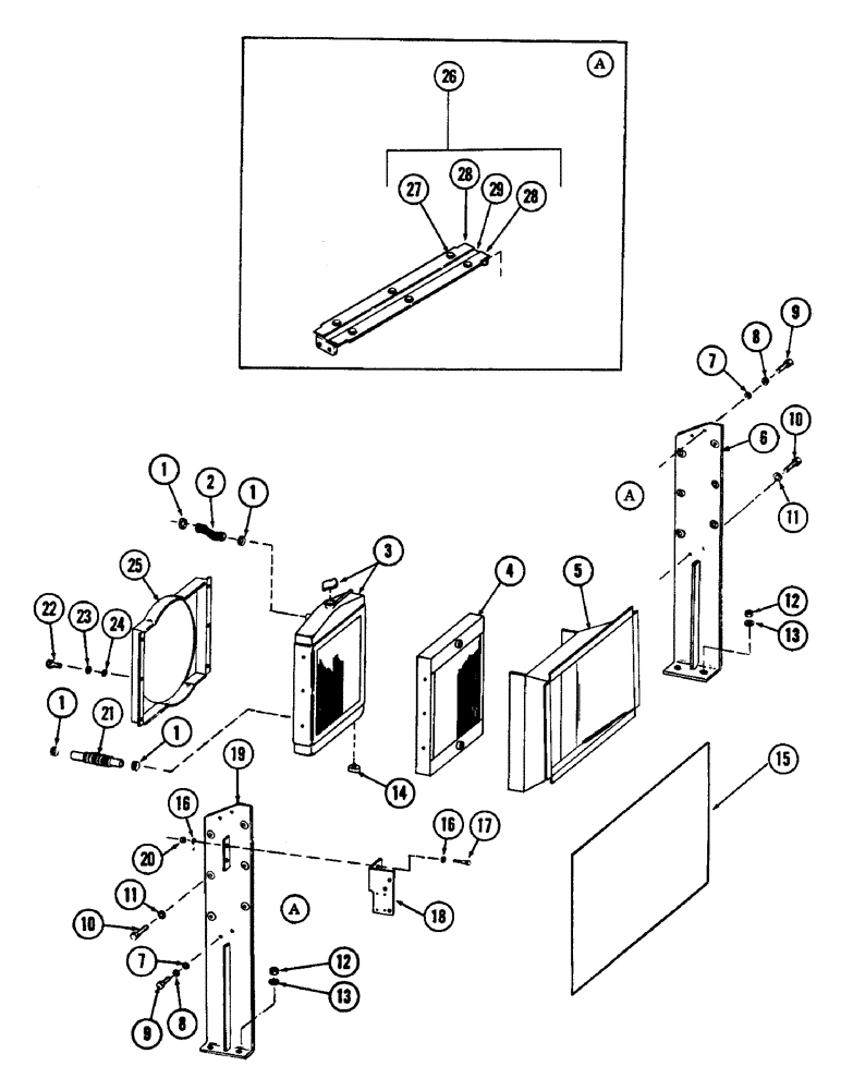 Схема запчастей Case 880B - (068) - RADIATOR, OIL COOLER, HOSES AND BRACKETS (01) - ENGINE