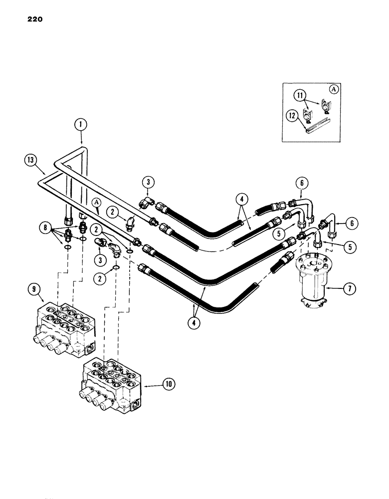 Схема запчастей Case 980B - (220) - TRACK DRIVE MOTOR TUBING FROM VALVE TO SWIVEL, (USED ON UNITS WITH PIN 6204051 AND AFTER) (04) - UNDERCARRIAGE