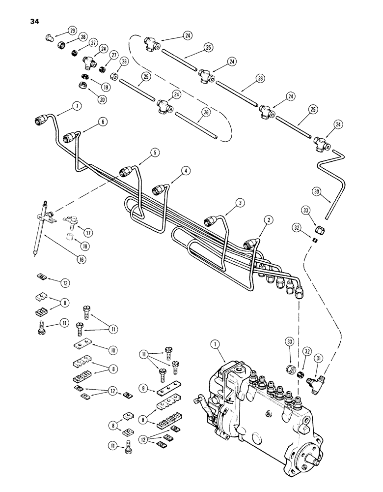 Схема запчастей Case 980B - (034) - FUEL INJECTION SYSTEM, 504BDT DIESEL ENGINE (02) - FUEL SYSTEM