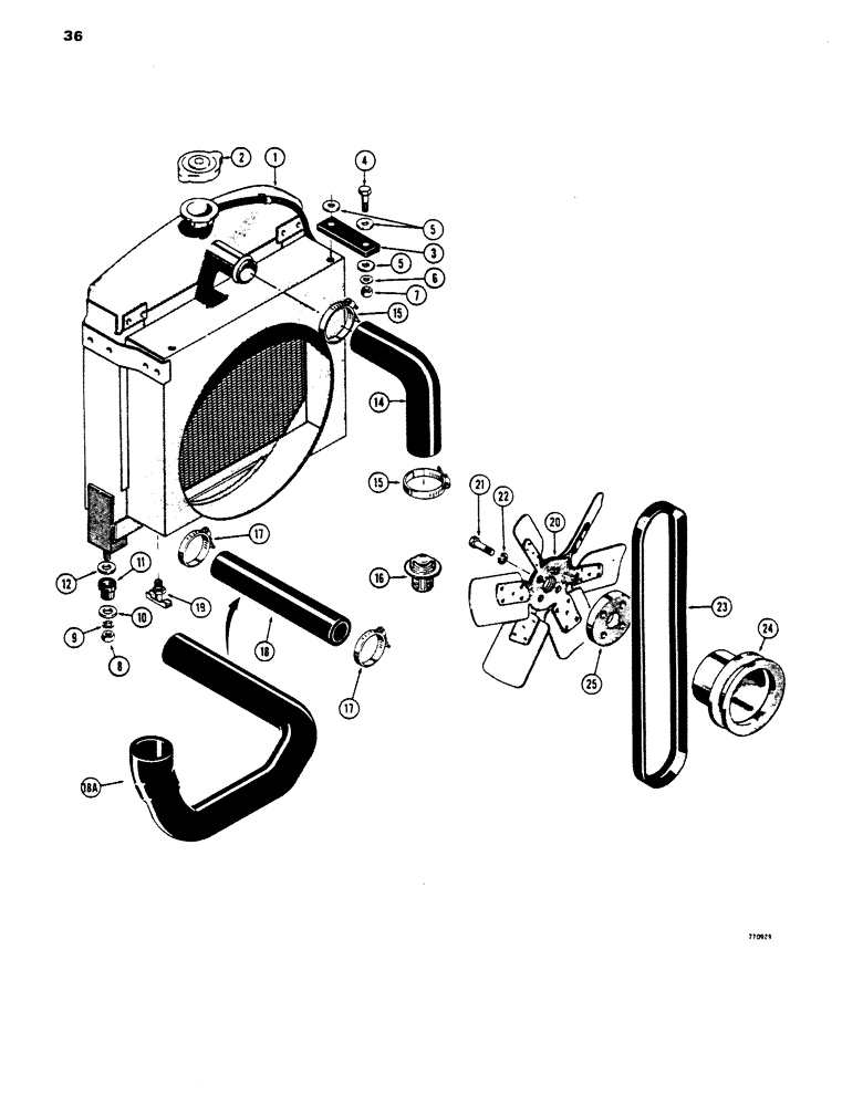 Схема запчастей Case 450 - (036) - RADIATOR, FAN AND HOSES (01) - ENGINE