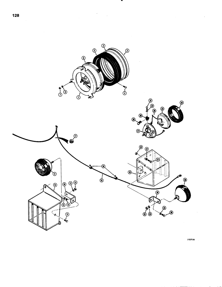 Схема запчастей Case 1150C - (128) - LAMPS, HEAD LAMPS, REAR LAMP, SIDE LAMPS, L45149 LAMP ASSY (04) - ELECTRICAL SYSTEMS