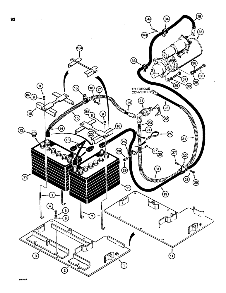 Схема запчастей Case 850C - (092) - REAR ELECTRICAL WIRING, BATTERY CABLES TO STARTER (06) - ELECTRICAL SYSTEMS