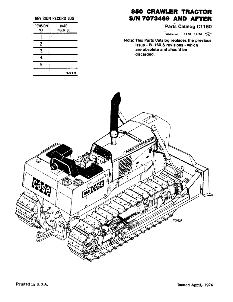 Схема запчастей Case 850 - (001) - REVISION RECORD LOG (00) - GENERAL