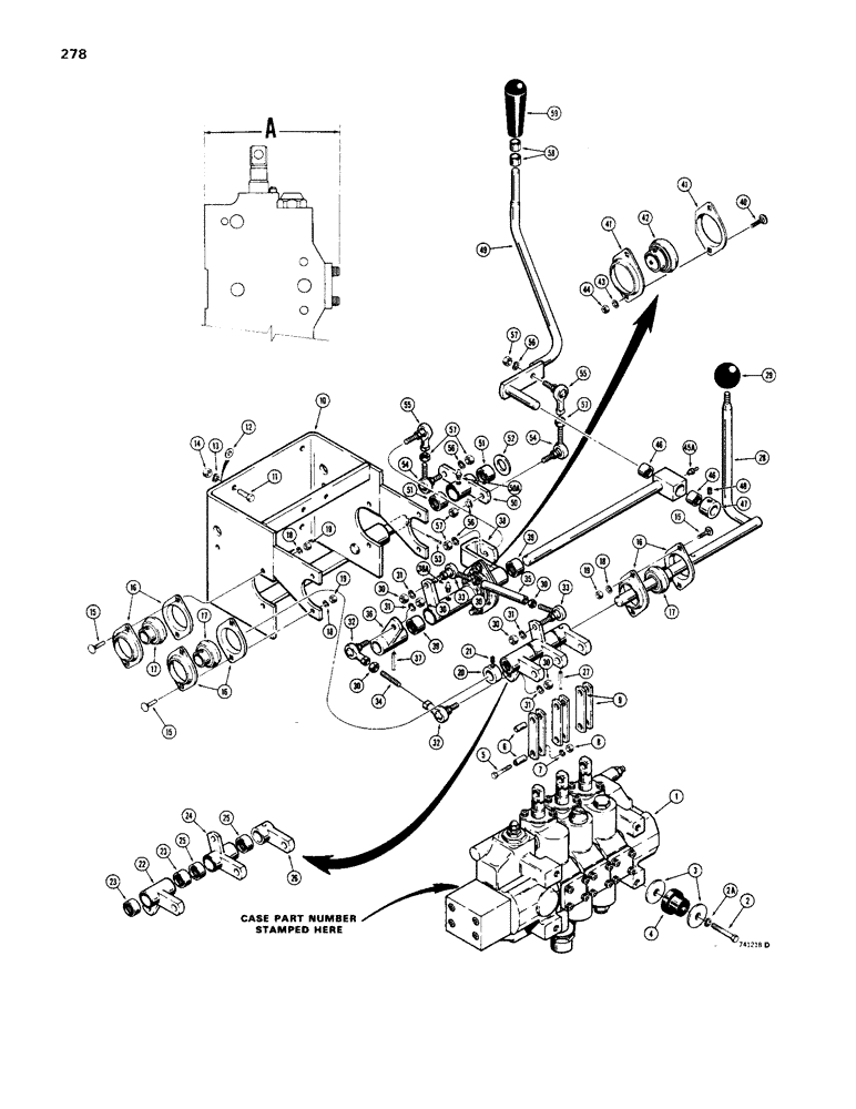 Схема запчастей Case 1450 - (278) - EQUIPMENT CONTROL VALVE AND LEVERS, TWO LEVER - 3 SPOOL VALVES STAMPED W/CASE PART NO. (08) - HYDRAULICS