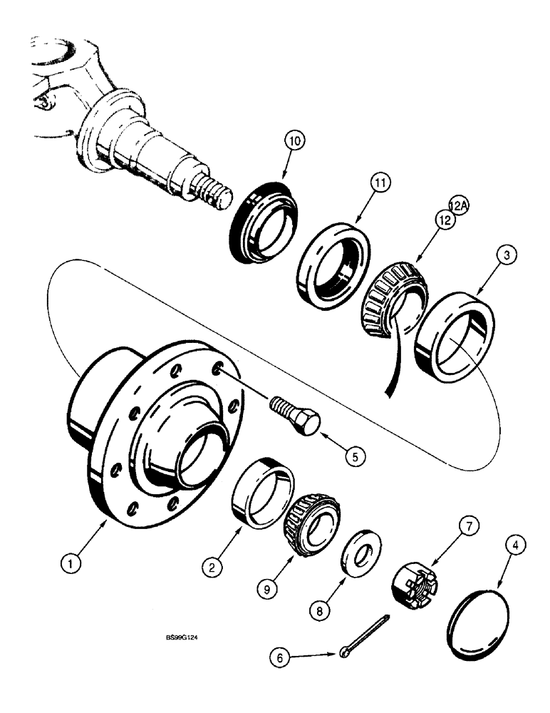 Схема запчастей Case 570LXT - (5-16) - FRONT WHEEL HUB AND BEARINGS (05) - STEERING