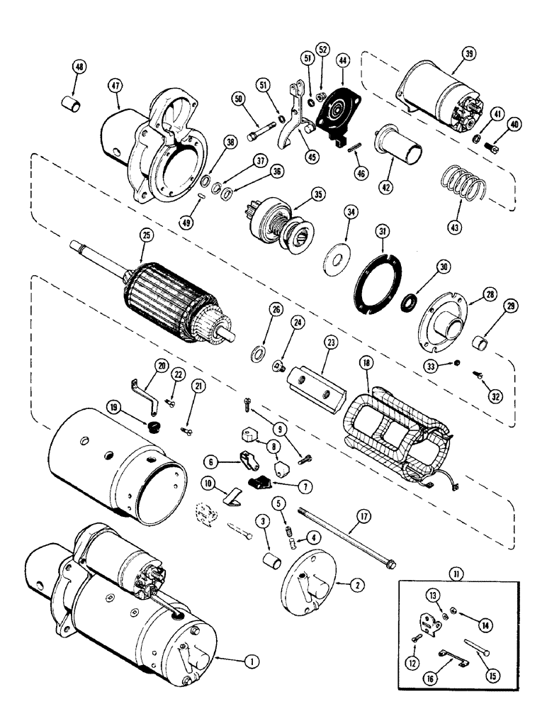 Схема запчастей Case 580 - (072) - A38413 STARTER, (188) DIESEL ENGINE, WITH 9 TOOTH PINION DRIVE USED WITH POWER SHUTTLE (55) - ELECTRICAL SYSTEMS