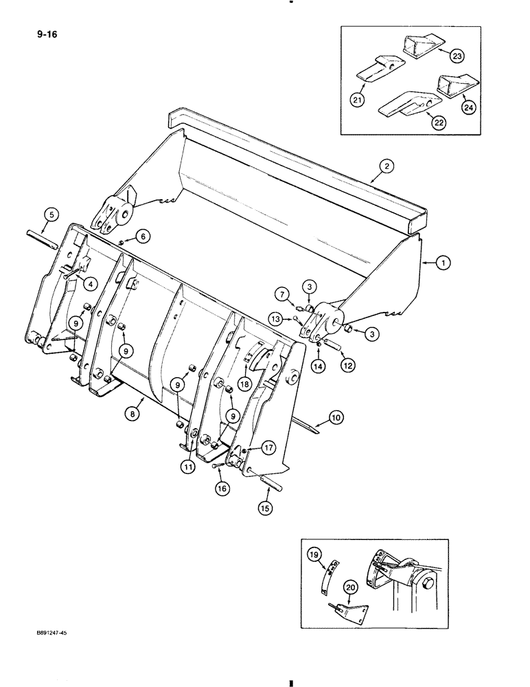 Схема запчастей Case 580K - (9-016) - CLAM BUCKET (09) - CHASSIS/ATTACHMENTS