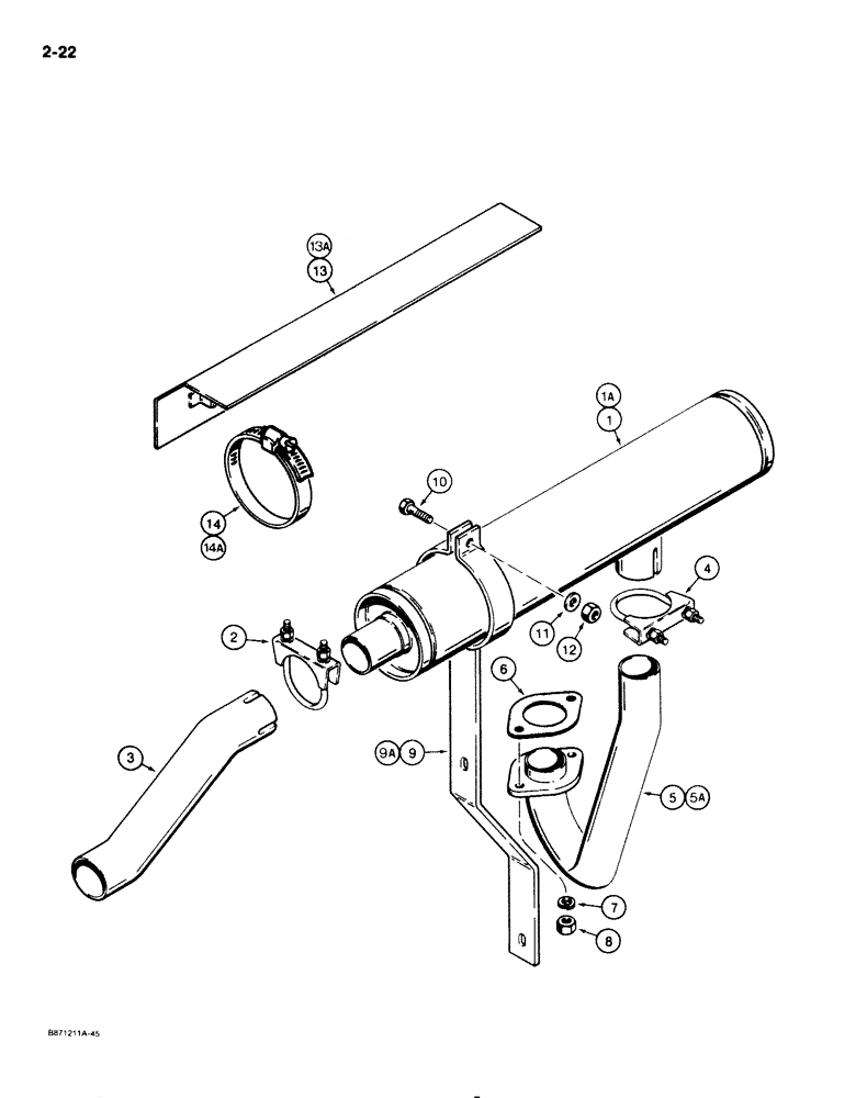 Схема запчастей Case 1825 - (2-22) - MUFFLER AND EXHAUST SYSTEM, GASOLINE MODELS (02) - ENGINE