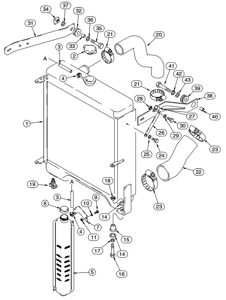 Схема запчастей Case 75XT - (02-01) - RADIATOR - COOLANT RECOVERY SYSTEM (02) - ENGINE