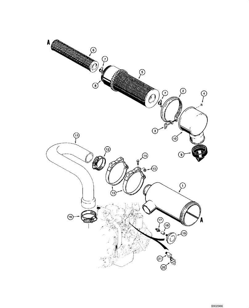 Схема запчастей Case 1840 - (02-03) - AIR CLEANER - MOUNTING PARTS (02) - ENGINE