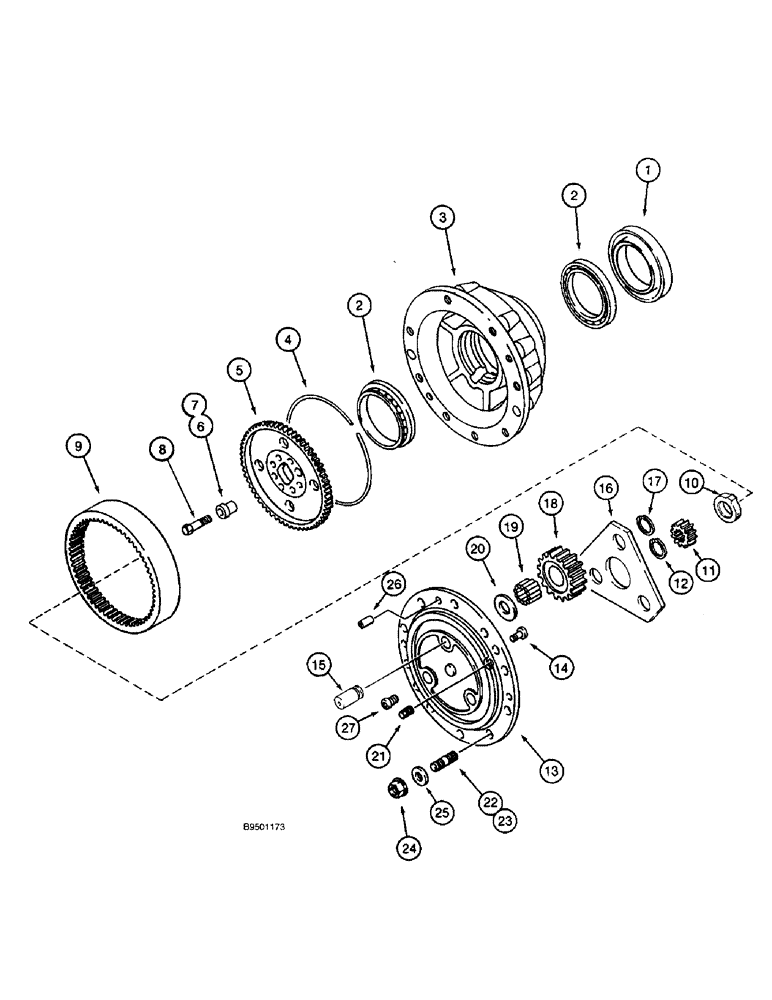 Схема запчастей Case 590SL - (6-012) - FRONT DRIVE AXLE, PLANETARY (06) - POWER TRAIN