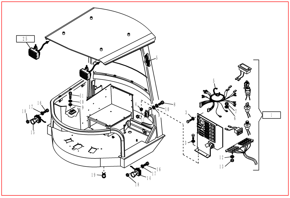 Схема запчастей Case 21D - (34.051[001]) - CANOPY MOUNTING PARTS (OPTION) (S/N 561127-UP) No Description