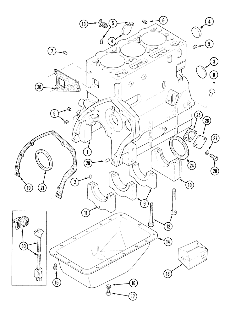 Схема запчастей Case 1835C - (2-18) - CYLINDER BLOCK, TMD-20 DIESEL ENGINE (02) - ENGINE