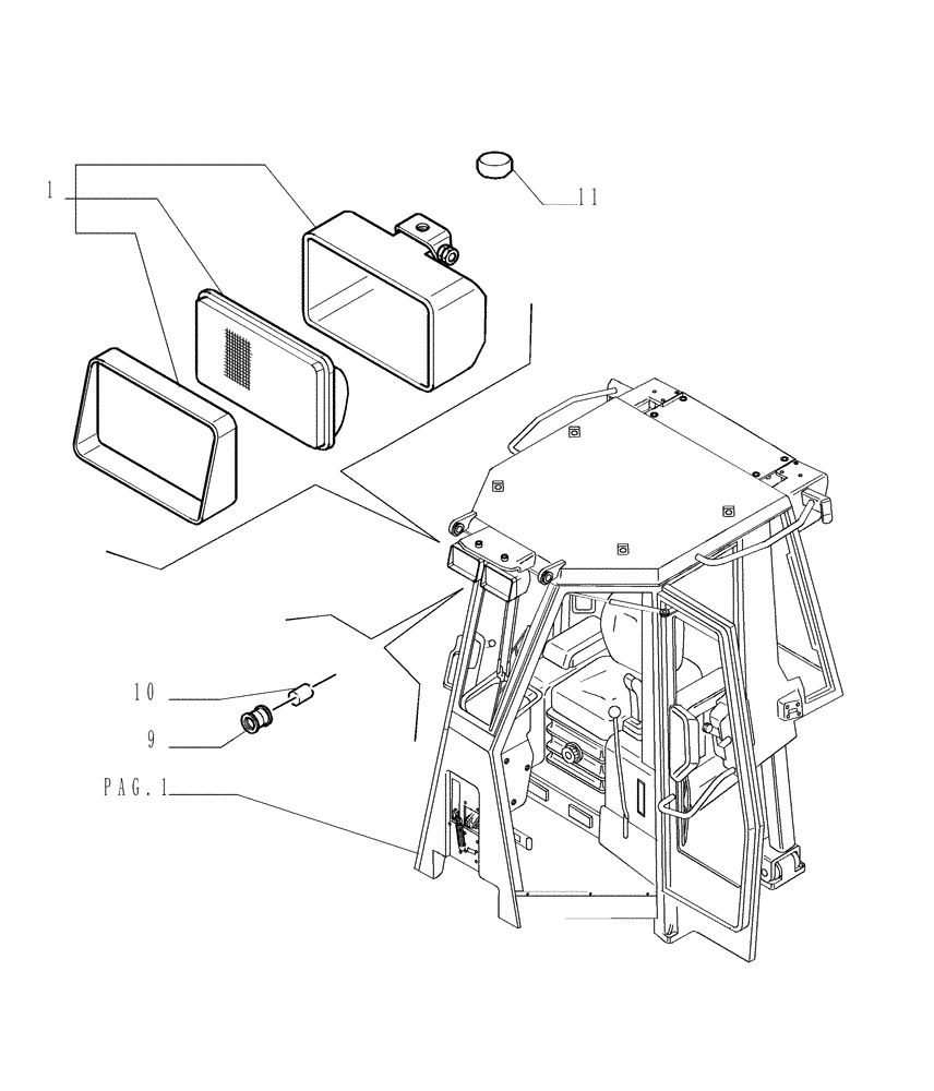 Схема запчастей Case 1850K - (9.653[15]) - ROPS CAB - FLOODLIGHT - OPTIONAL CODE 784110271 (19) - OPTIONS