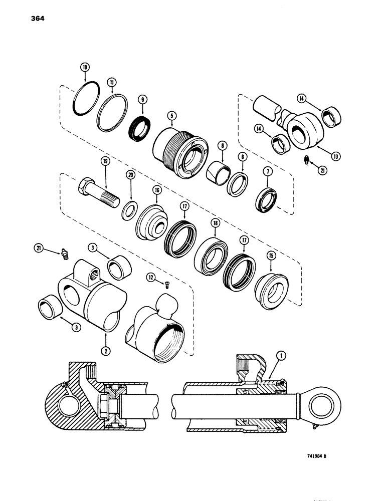 Схема запчастей Case 680E - (364) - G34662 BACKHOE BUCKET CYLINDER, WITH TWO PIECE PISTON (35) - HYDRAULIC SYSTEMS