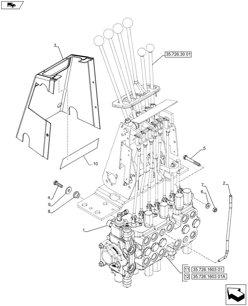 Схема запчастей Case 590SN - (35.726.1909) - BACKHOE CONTROL VALVE, 8-SPOOL, MOUNTING PARTS, EXTENDABLE DIPPER, W/ FOOT SWING CONTROLS (35) - HYDRAULIC SYSTEMS