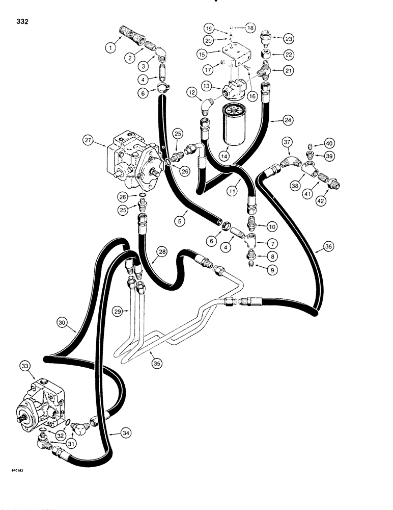 Схема запчастей Case SD100 - (332) - LINE LAYER HYDRAULIC SUCTION AND RETURN CIRCUIT, USED ON 30+4 SPECIAL SERIAL NUMBER 3761 AND AFTER (35) - HYDRAULIC SYSTEMS