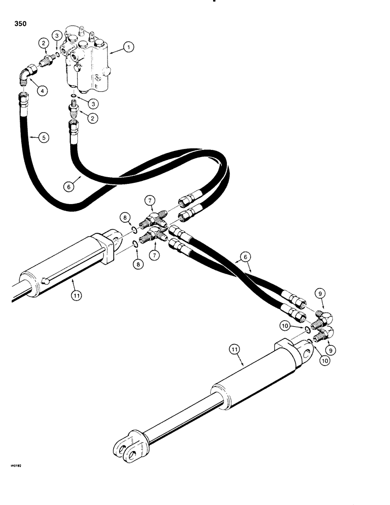 Схема запчастей Case SD100 - (350) - LINE LAYER LIFT HYDRAULIC CIRCUIT, USED BEFORE SERIAL NUMBER 3700 (35) - HYDRAULIC SYSTEMS