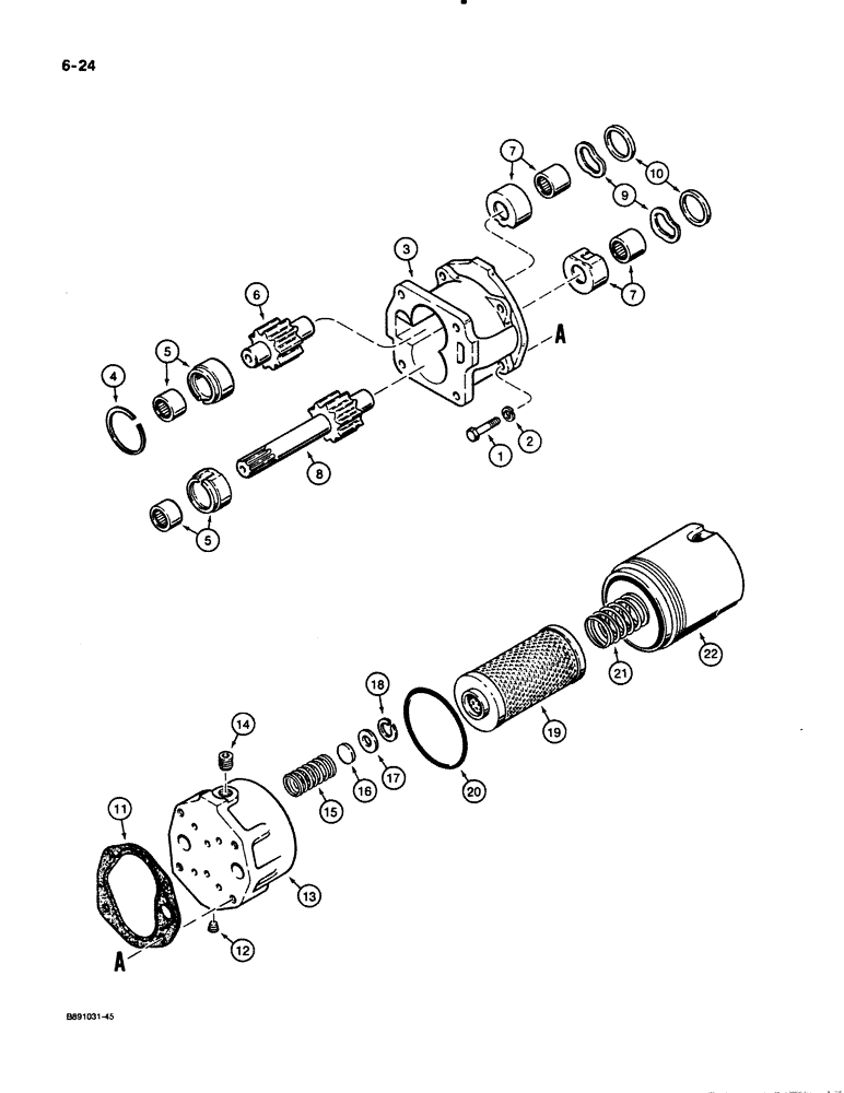 Схема запчастей Case 621 - (6-024) - TRANSMISSION ASSEMBLY, CHARGING PUMP AND FILTER, PRIOR TO P.I.N. JAK0020901 (06) - POWER TRAIN