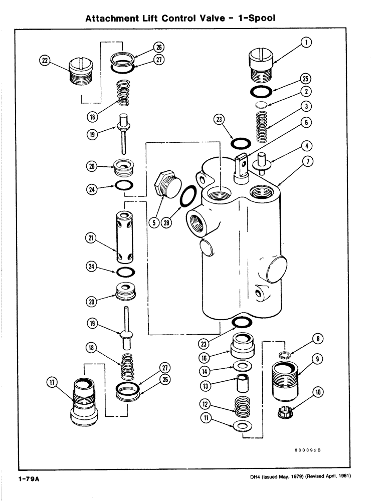 Схема запчастей Case DH4 - (1-79A) - ATTACHMENT LIFT CONTROL VALVE - 1-SPOOL (35) - HYDRAULIC SYSTEMS