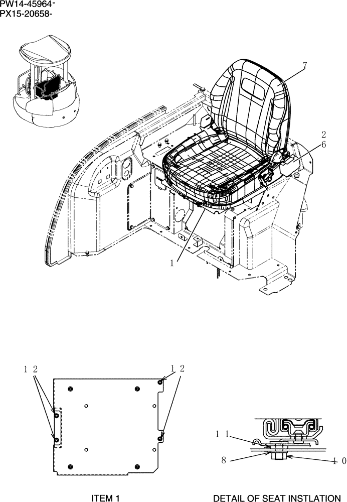 Схема запчастей Case CX36B - (220-01[1]) - SEAT INSTAL (05) - SUPERSTRUCTURE