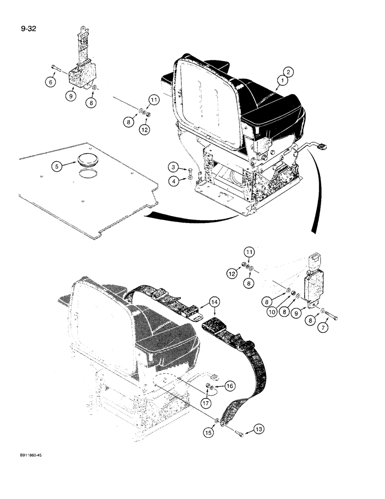 Схема запчастей Case 621 - (9-32) - SEAT AND MOUNTING PARTS, SUSPENSION SEAT, SEAT MOUNTING (09) - CHASSIS/ATTACHMENTS