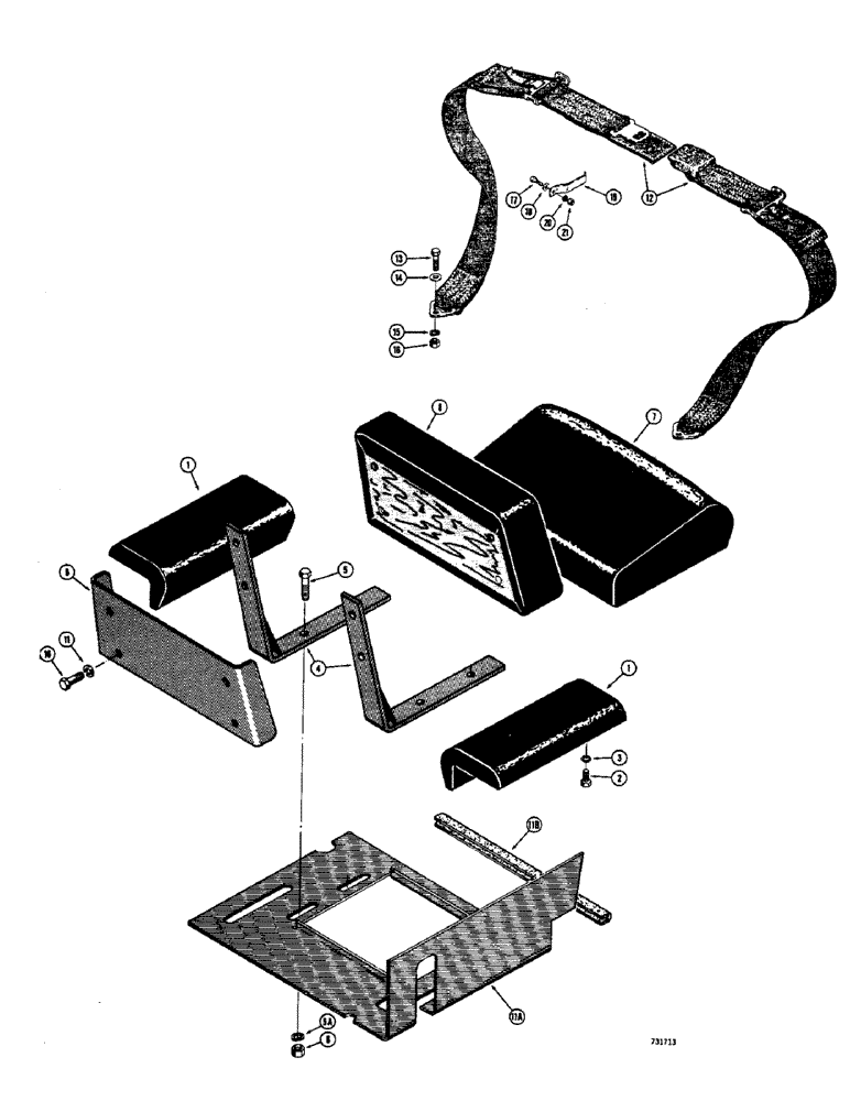 Схема запчастей Case 475 - (122) - SEAT FRAME AND CUSHIONS (90) - PLATFORM, CAB, BODYWORK AND DECALS