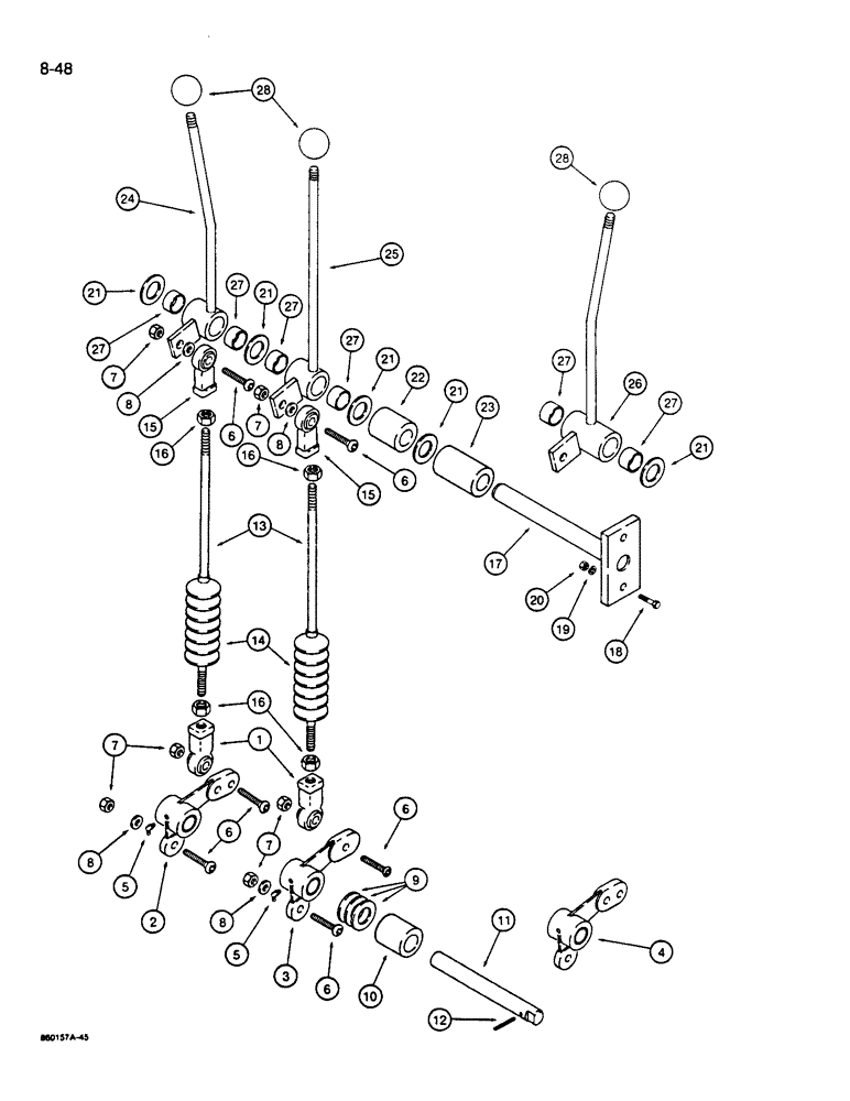 Схема запчастей Case W14B - (8-48) - LOADER CONTROL LINKAGE AND LEVERS, DUAL (INDIVIDUAL) LEVERS (08) - HYDRAULICS