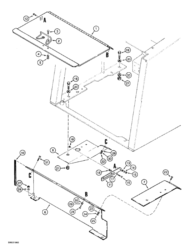 Схема запчастей Case 721B - (9-036) - BATTERY COMPARTMENT COVERS (09) - CHASSIS/ATTACHMENTS