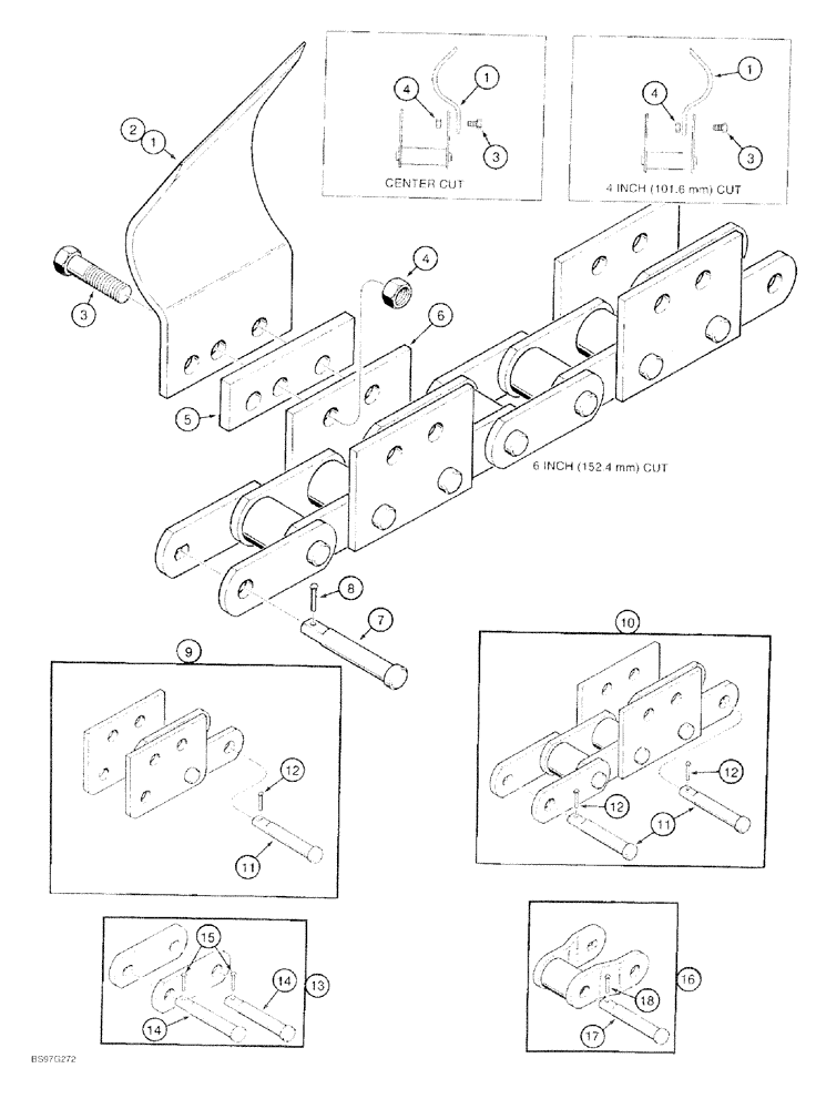 Схема запчастей Case 60 - (09-016) - DIGGING TEETH AND CHAIN, STANDARD DUTY 163 DIGGING CHAIN (28,000 LBS.), 6 INCH DIGGING WIDTH 