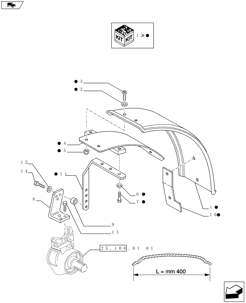 Схема запчастей Case IH FARMALL 65C - (90.114.0401) - FRONT FENDER (400MM) - FENDERS AND BRACKETS - ISO (VAR.330485) (90) - PLATFORM, CAB, BODYWORK AND DECALS