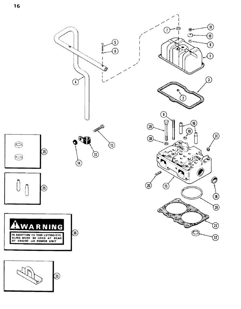 Схема запчастей Case IH 301BD - (016) - CYLINDER HEAD AND COVER, ENGINE LESS FUEL DEVICE, 301BD NATURALLY ASPIRATED ENGINES 