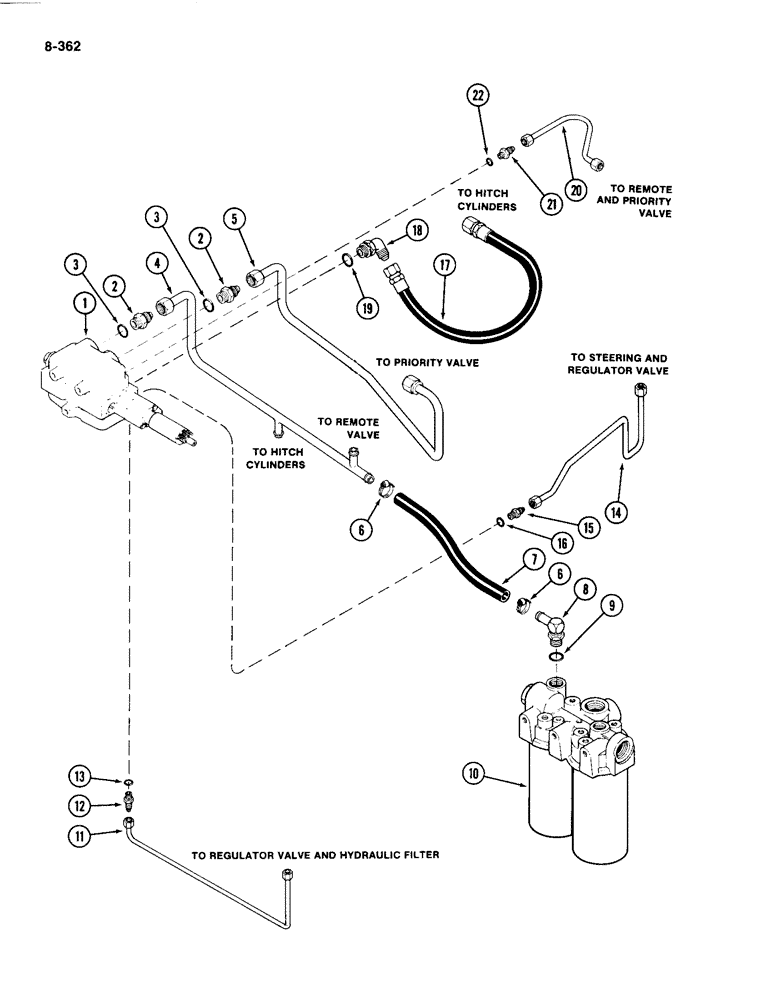 Схема запчастей Case IH 4494 - (8-362) - HITCH CONTROL VALVE CIRCUITRY, PRIOR TO P.I.N. 8865595 (08) - HYDRAULICS