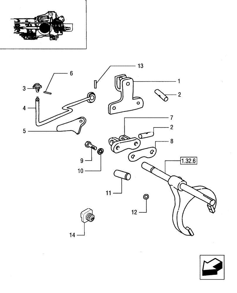 Схема запчастей Case IH JX95 - (1.32.7) - DIFFERENTIAL LOCK CONTROL - ROD AND FORK (03) - TRANSMISSION