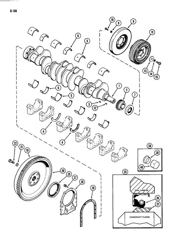 Схема запчастей Case IH 4494 - (2-038) - CRANKSHAFT AND FLYWHEEL 504BDT DIESEL ENGINE (02) - ENGINE