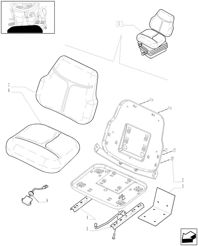 Схема запчастей Case IH JX1095N - (1.92.85/07B[01]) - (VAR.956) WHEAT PVC SEAT WITH BELTS, WITH SWITCH - L/CAB - BREAKDOWN - D5644 (10) - OPERATORS PLATFORM/CAB