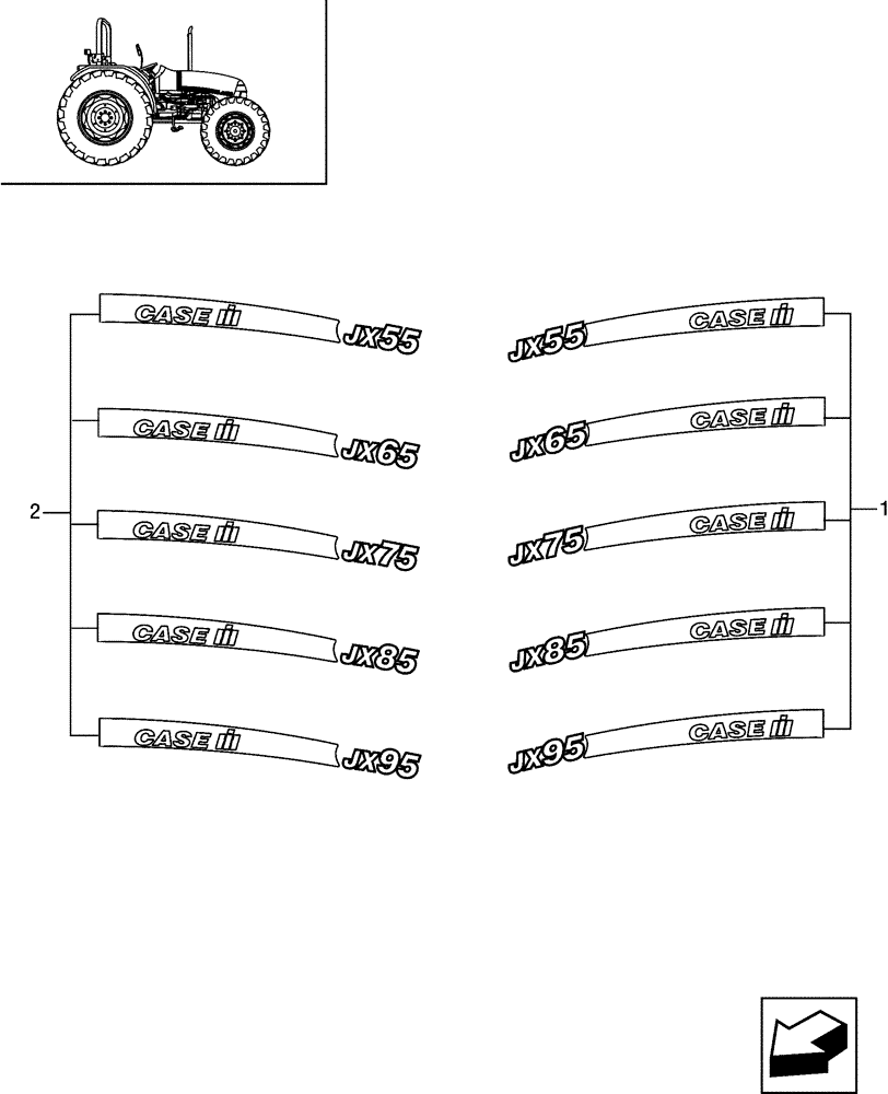 Схема запчастей Case IH JX65 - (1.98.2/01) - MODEL IDENTIFICATION DECALS - FOR STRADDLE VERSION (13) - DECALS