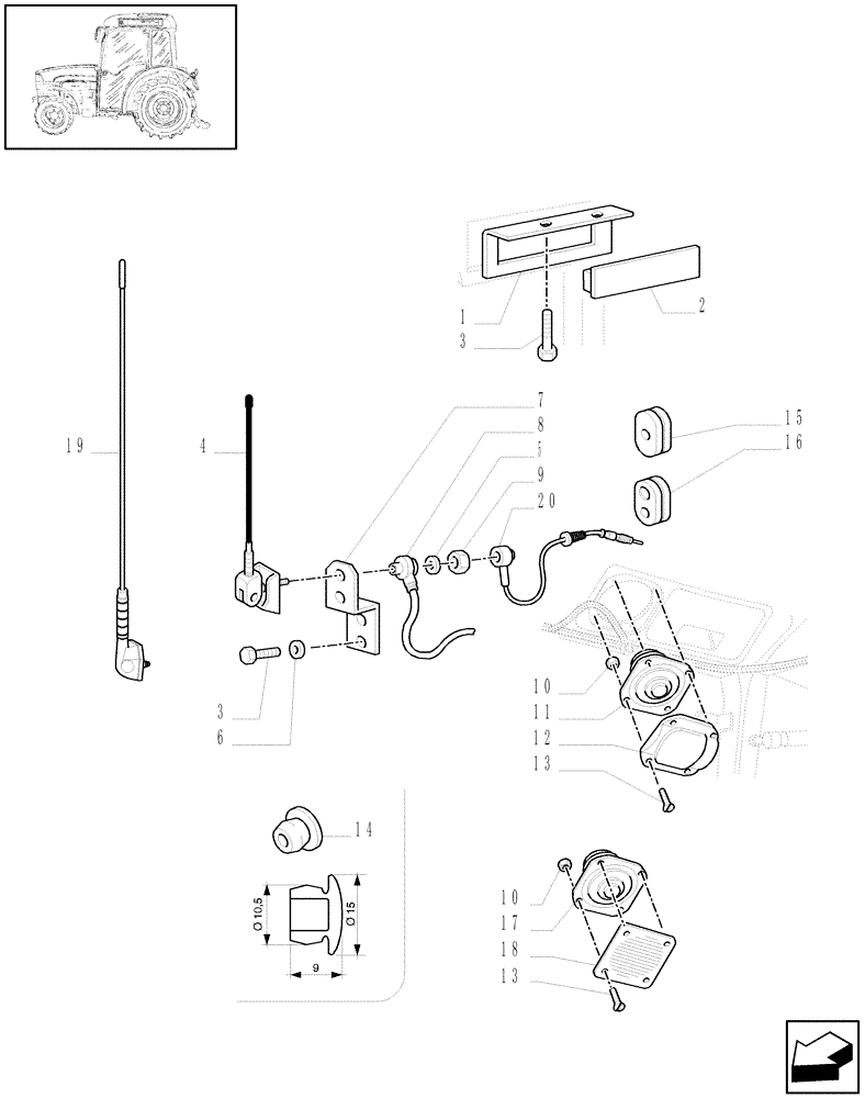 Схема запчастей Case IH JX1095N - (1.92.761) - (VAR.777) RADIO ANTENNA & SPEAKERS (10) - OPERATORS PLATFORM/CAB