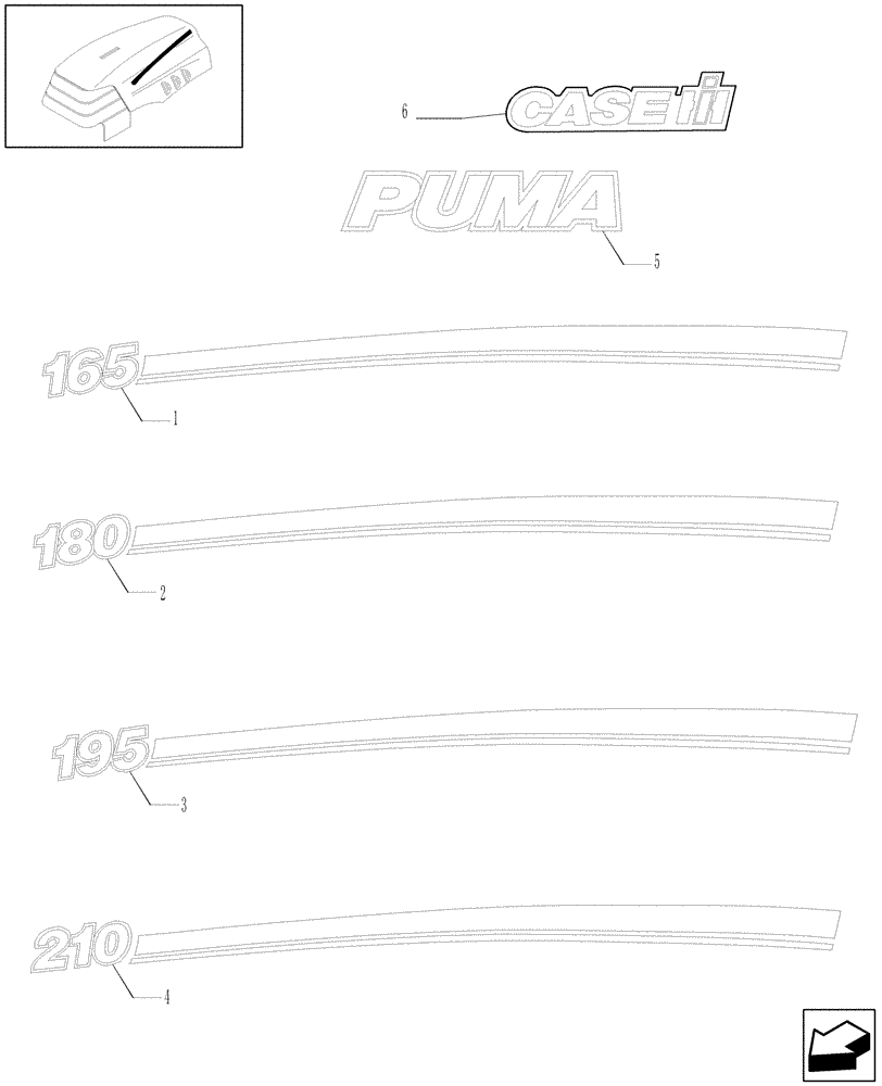 Схема запчастей Case IH PUMA 210 - (1.98.2) - MODEL IDENTIFICATION DECALS (13) - DECALS