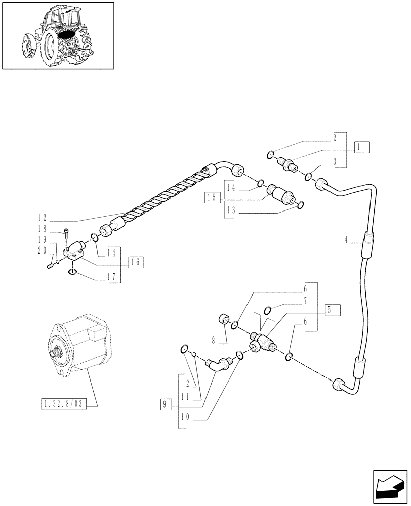 Схема запчастей Case IH MAXXUM 110 - (1.82.1/11[02]) - CLASS 4 113 L/MIN CCLS PUMP FOR MDC AND SPS - LIFTER, LINES - D6288 (VAR.334835 / 743744) (07) - HYDRAULIC SYSTEM