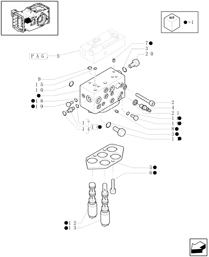 Схема запчастей Case IH MAXXUM 110 - (1.80.7[04]) - PTO CLUTCH FOR 24X24 TRANSMISSION WITH CREEPER - CONTROL VALVE AND RELEVANT PARTS (07) - HYDRAULIC SYSTEM