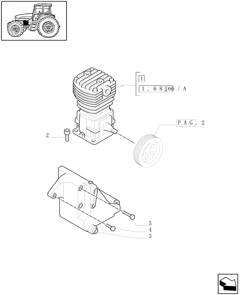 Схема запчастей Case IH MAXXUM 115 - (1.68.6[01]) - TRAILER AIR BRAKE - COMPRESSOR AND SUPPORT (VAR.332727-333727-332737-339737-332739-333739) (05) - REAR AXLE