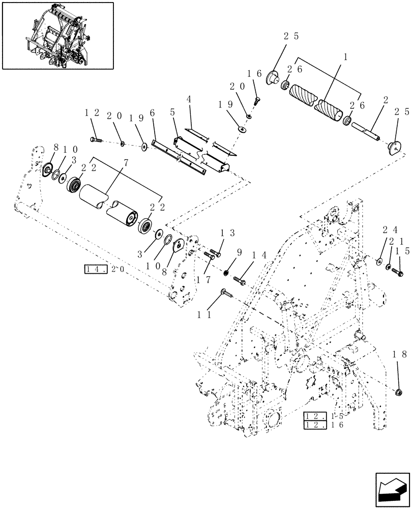 Схема запчастей Case IH RB454 - (14.51) - FOLLOWER ROLL, SMOOTH & BACKWRAP ROLL (14) - BALE CHAMBER