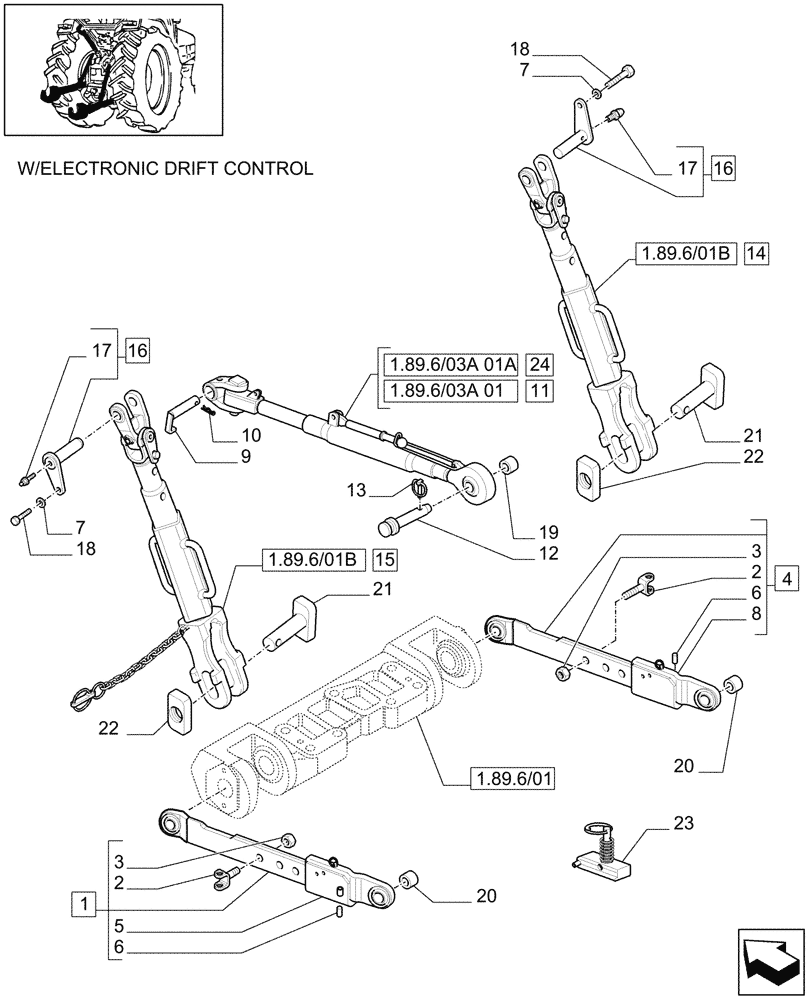 Схема запчастей Case IH MAXXUM 140 - (1.89.6/03) - CAT.2/3 FLEXIBLE LINKS FOR EDC AND SPS (VAR.331920) (09) - IMPLEMENT LIFT