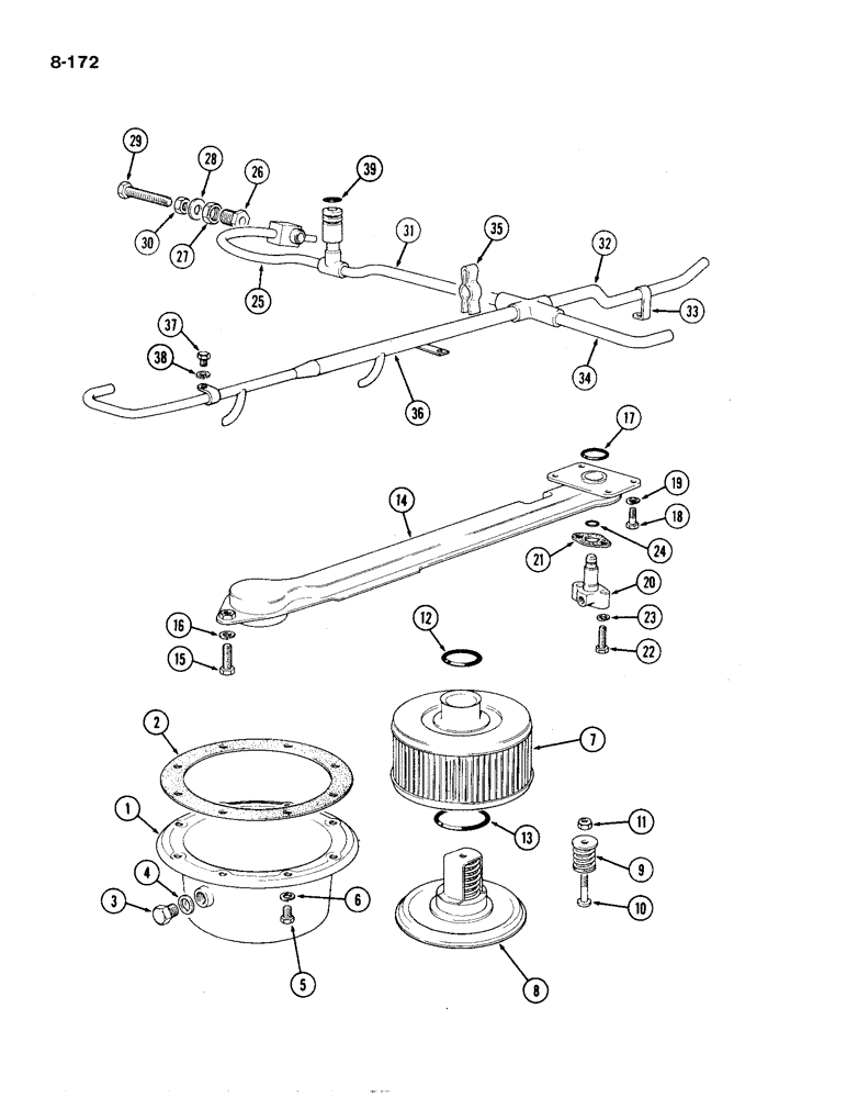 Схема запчастей Case IH 1194 - (8-172) - INLET FILTER AND LUBRICATION TUBES (08) - HYDRAULICS