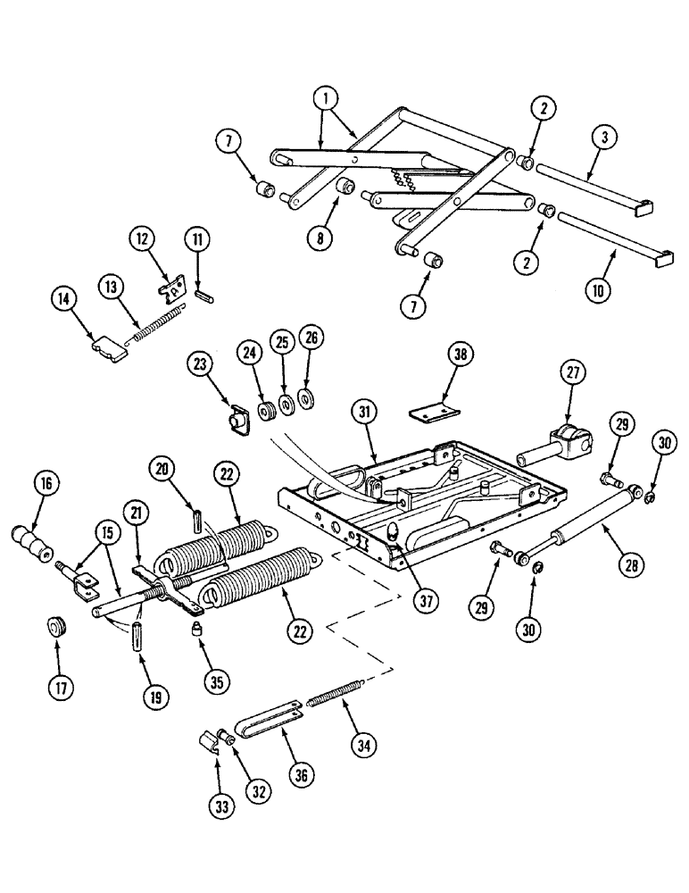 Схема запчастей Case IH 1594 - (9-382) - SEAT SUSPENSION MECHANISM, TRACTORS WITH CAB (09) - CHASSIS/ATTACHMENTS