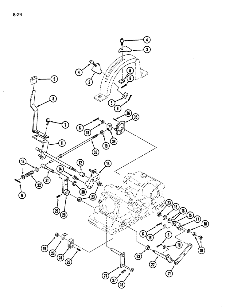 Схема запчастей Case IH 245 - (8-24) - HITCH SYSTEM, POSITION CONTROL LINKAGE WITHOUT DRAFT CONTROL (08) - HYDRAULICS