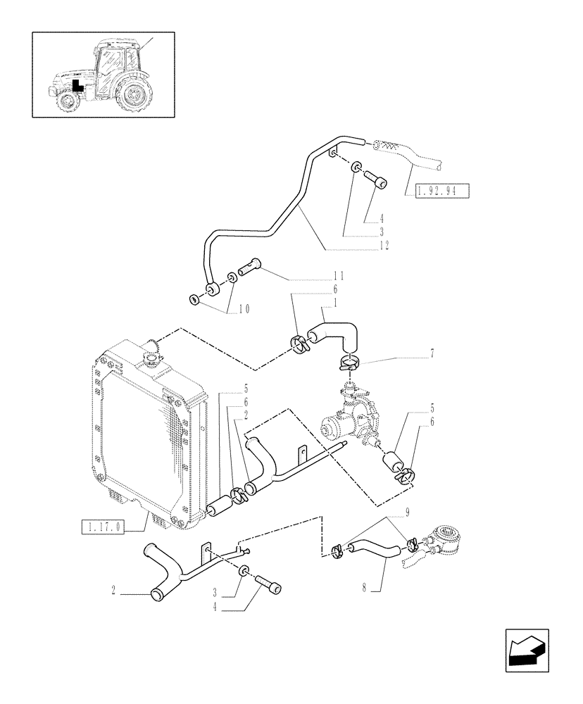 Схема запчастей Case IH JX1070N - (1.17.2/01) - RADIATOR HOSES - W/CAB (02) - ENGINE EQUIPMENT