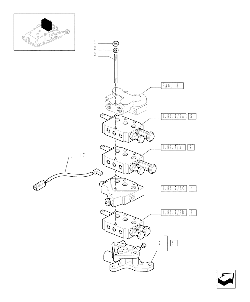 Схема запчастей Case IH JX1075N - (1.82.7/03[01]) - (VAR.390/1-399-498-498/1) 3 REM VALVES W/FLOW-RATE REG. AND HYD. DIVIDER - REMOTE VALVES - C5484 (07) - HYDRAULIC SYSTEM